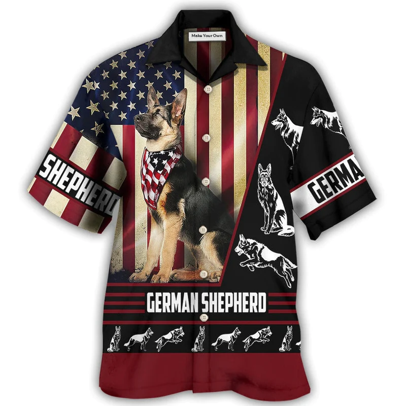 Hawaiian Shirt / Adults / S German Shepherd American Flag - Hawaiian Shirt - Reefox