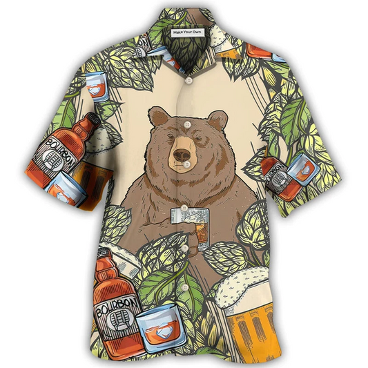 Hawaiian Shirt / Adults / S Bear I Drink Bourbon - Hawaiian Shirt - Reefox