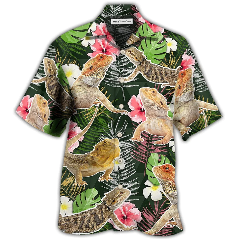 Hawaiian Shirt / Adults / S Bearded Dragon Tropical Leaf - Hawaiian Shirt - Reefox