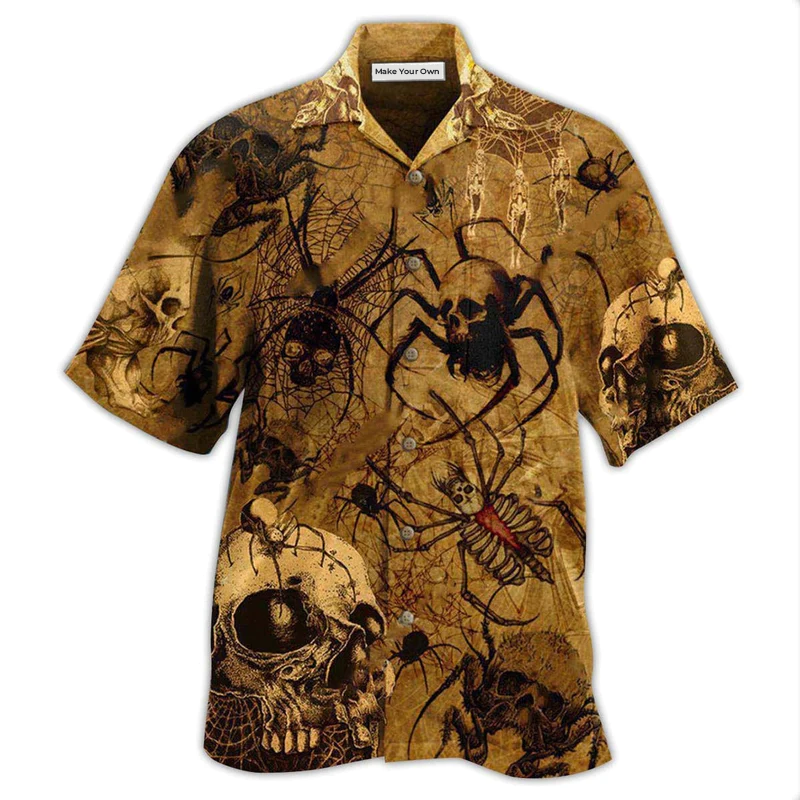 Hawaiian Shirt / Adults / S Skull Im Only Here For The Spiders - Hawaiian Shirt - Reefox
