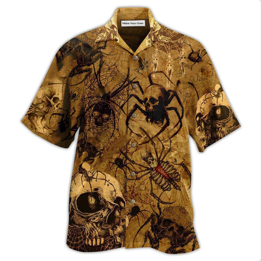 Hawaiian Shirt / Adults / S Skull Im Only Here For The Spiders - Hawaiian Shirt - Reefox
