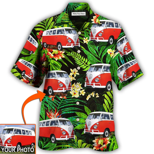 Hawaiian Shirt / Adults / S Hippie Van Volkswagen Camper Van Tropical Flower Custom Photo - Hawaiian Shirt - Reefox