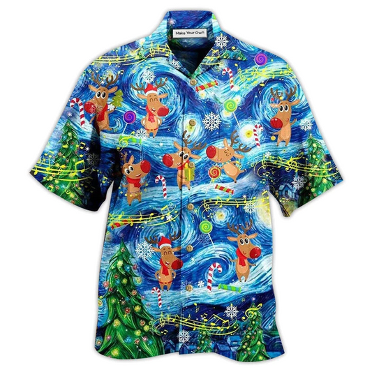 Hawaiian Shirt / Adults / S Christmas Dancing Reindeers Happy With Tornado - Hawaiian Shirt - Reefox