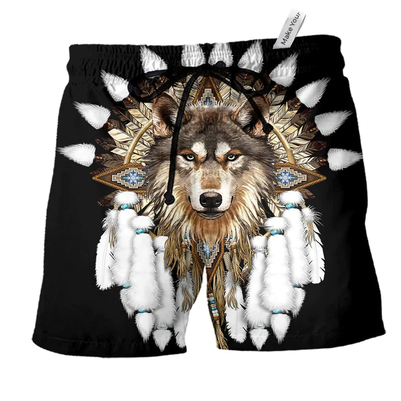 Beach Short / Adults / S Native Wolf Black Color - Beach Short Reefox - Owls Matrix LTD