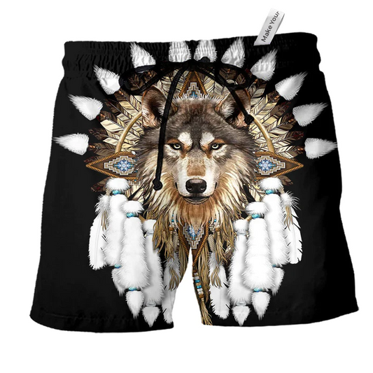 Beach Short / Adults / S Native Wolf Black Color - Beach Short Reefox - Owls Matrix LTD