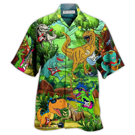 Hawaiian Shirt / Adults / S Guitar Dinosaur Play Guitar Like A Star - Hawaiian Shirt - Reefox