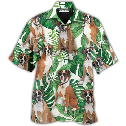 Hawaiian Shirt / Adults / S Boxer Dog Tropical Leaf Style - Hawaiian Shirt - Reefox