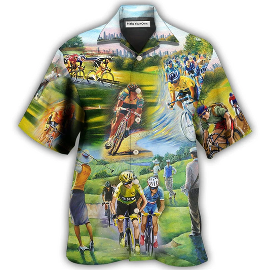 Hawaiian Shirt / Adults / S Cycling And Golf Lover Abstract Painting - Hawaiian Shirt - Reefox