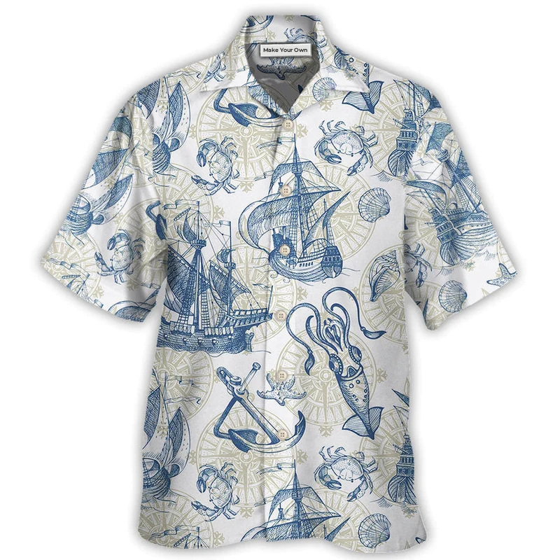 Hawaiian Shirt / Adults / S Ocean Life Vintage Sailboat Sea Monster Geographical Maps - Hawaiian Shirt - Reefox