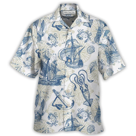 Hawaiian Shirt / Adults / S Ocean Life Vintage Sailboat Sea Monster Geographical Maps - Hawaiian Shirt - Reefox