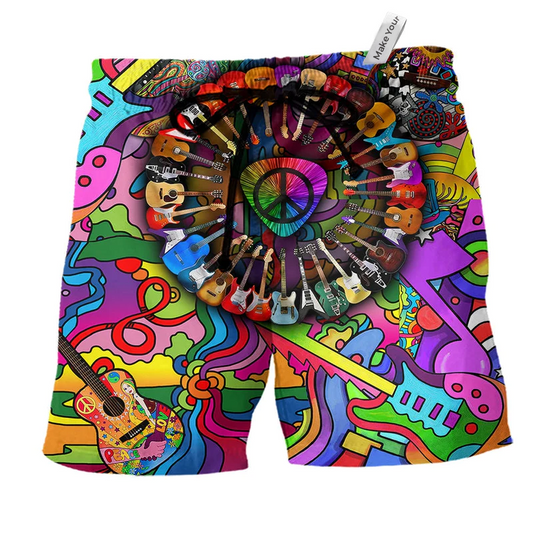 Beach Short / Adults / S Music Guitar Love Life Colorful Style - Beach Short Reefox - Owls Matrix LTD