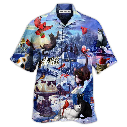 Hawaiian Shirt / Adults / S Cat Watching Cardinal Birds - Hawaiian Shirt - Reefox