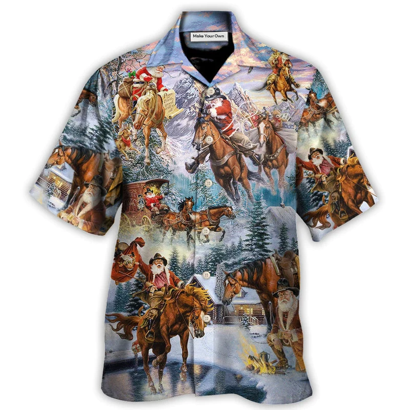 Hawaiian Shirt / Adults / S Christmas Santa Claus Riding Horse Snow Mountain Art Style - Hawaiian Shirt - Reefox