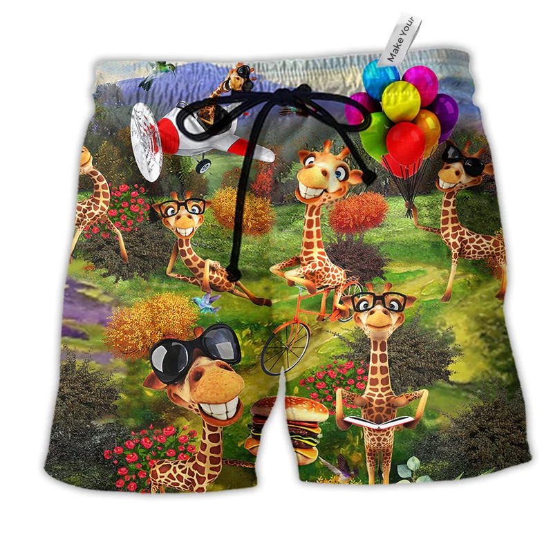 Beach Short / Adults / S Giraffe Smile Happy Funny - Beach Short Reefox - Owls Matrix LTD