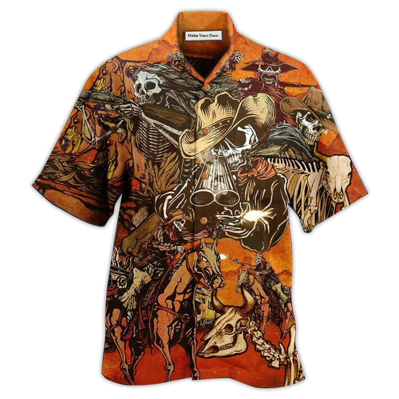 Hawaiian Shirt / Adults / S Cowboy Skull War Orange - Hawaiian Shirt - Reefox
