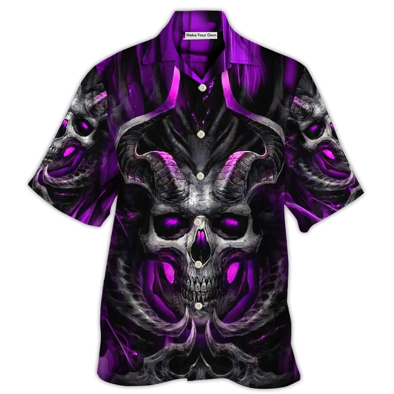Hawaiian Shirt / Adults / S Skull Dark Purple Fire Lighting - Hawaiian Shirt - Reefox