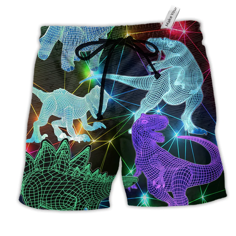 Beach Short / Adults / S Dinosaurs Fullcolor Neon Style Colorful - Beach Short Reefox - Owls Matrix LTD