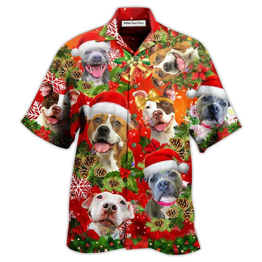 Hawaiian Shirt / Adults / S Pitbull Christmas Dogs Are Family - Hawaiian Shirt - Reefox