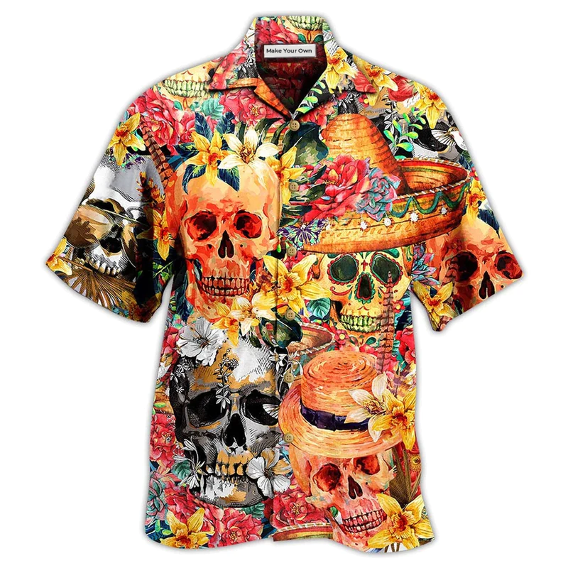 Hawaiian Shirt / Adults / S Skull Beautiful And Flowers - Hawaiian Shirt - Reefox