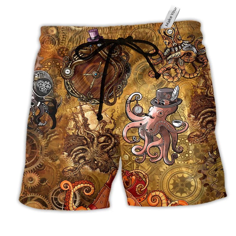 Beach Short / Adults / S Octopus Steampunk Vintage Style - Beach Short Reefox - Owls Matrix LTD