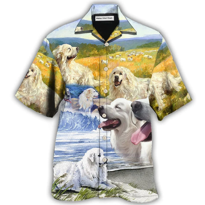 Hawaiian Shirt / Adults / S Great Pyrenees Art Dog Lovely - Hawaiian Shirt - Reefox