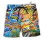 Beach Short / Adults / S Hippie Bus Peace Love Life Colorful - Beach Short Reefox - Owls Matrix LTD