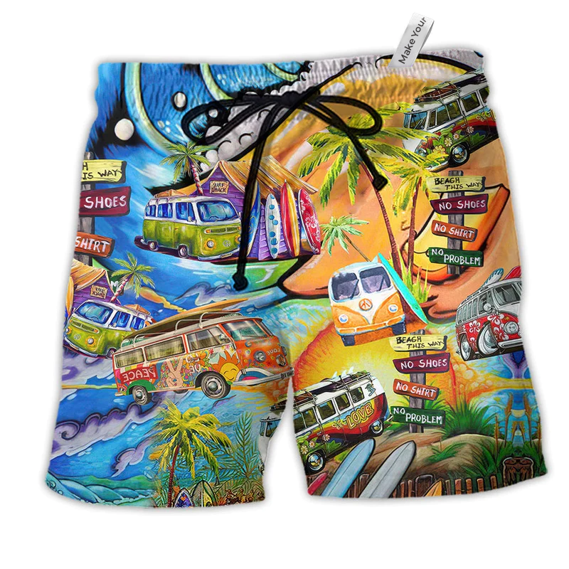 Beach Short / Adults / S Hippie Bus Peace Love Life Colorful - Beach Short Reefox - Owls Matrix LTD