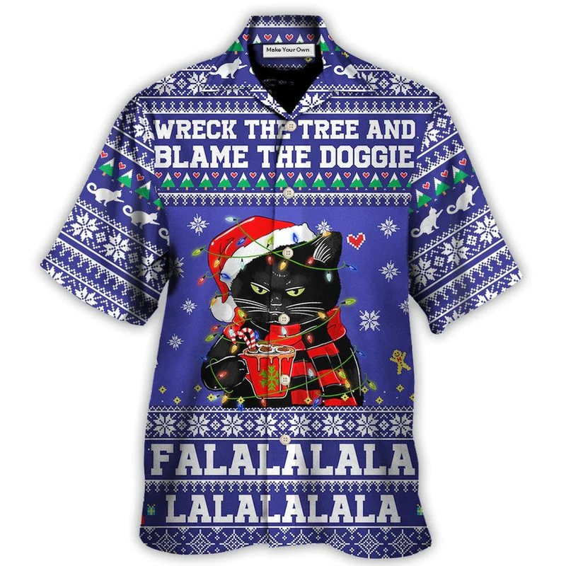 Hawaiian Shirt / Adults / S Black Cat Wreck The Tree Christmas - Hawaiian Shirt - Reefox