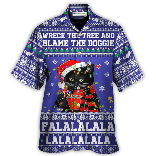 Hawaiian Shirt / Adults / S Black Cat Wreck The Tree Christmas - Hawaiian Shirt - Reefox