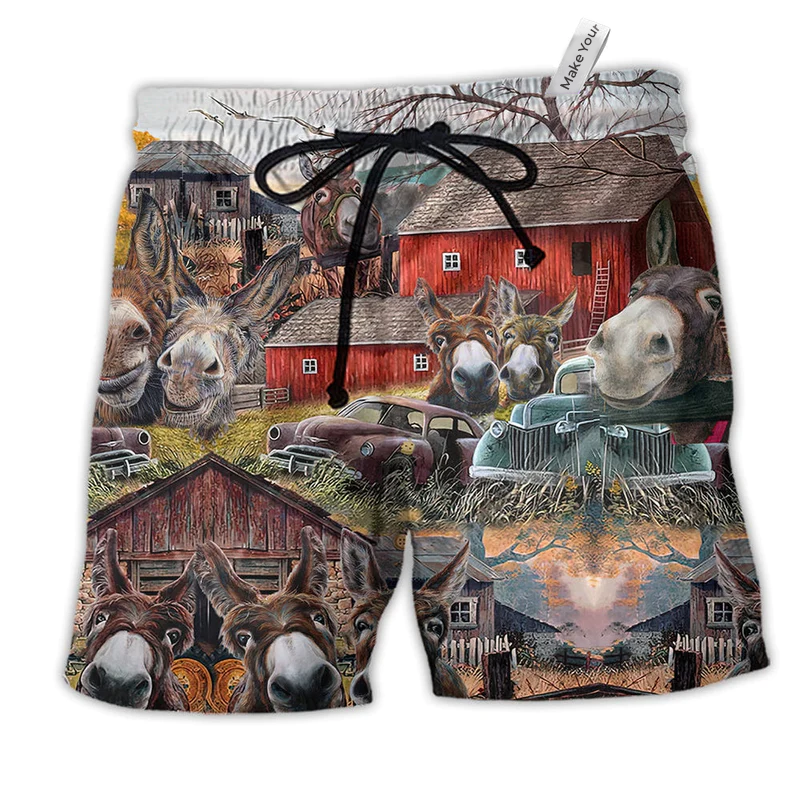 Beach Short / Adults / S Farm Animals Love Farm And Happiness - Beach Short Reefox - Owls Matrix LTD