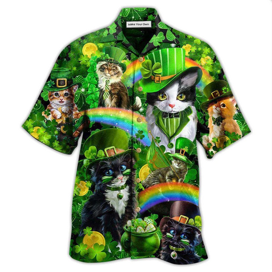 Hawaiian Shirt / Adults / S Irish Cat Shamrocks Irish Saint Patricks Day - Hawaiian Shirt - Reefox
