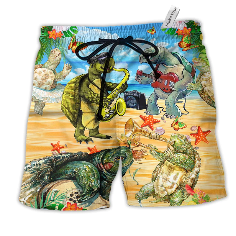 Beach Short / Adults / S Turtle Loves Music Everyday Nice Tiny - Beach Short Reefox - Owls Matrix LTD