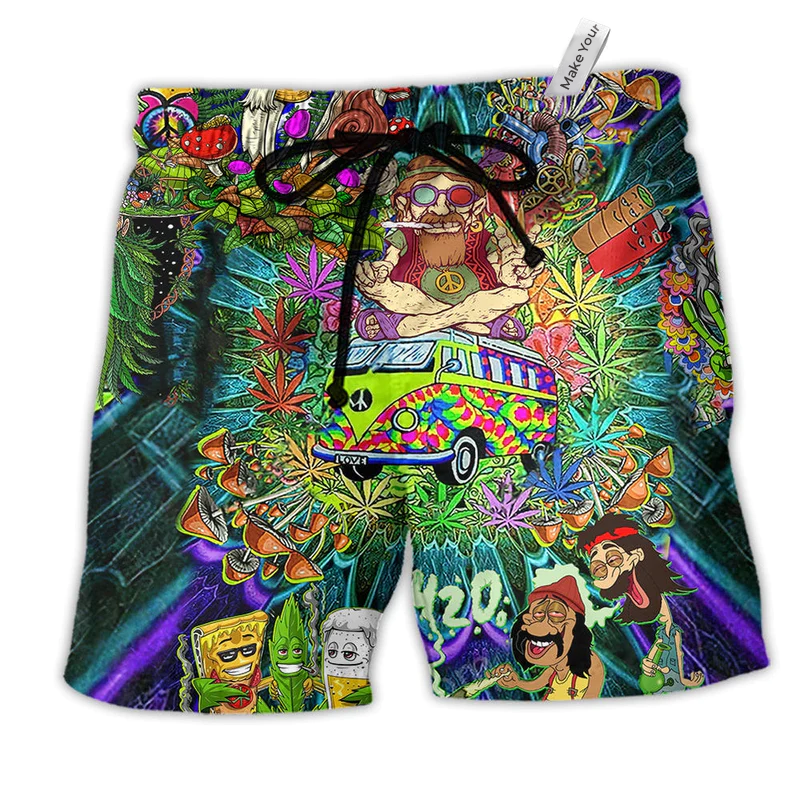 Beach Short / Adults / S Hippie Mushroom Alien Bus Everything Colorful - Beach Short Reefox - Owls Matrix LTD
