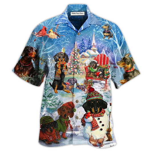 Hawaiian Shirt / Adults / S Dachshund Through The Snow Merry Christmas - Hawaiian Shirt - Reefox