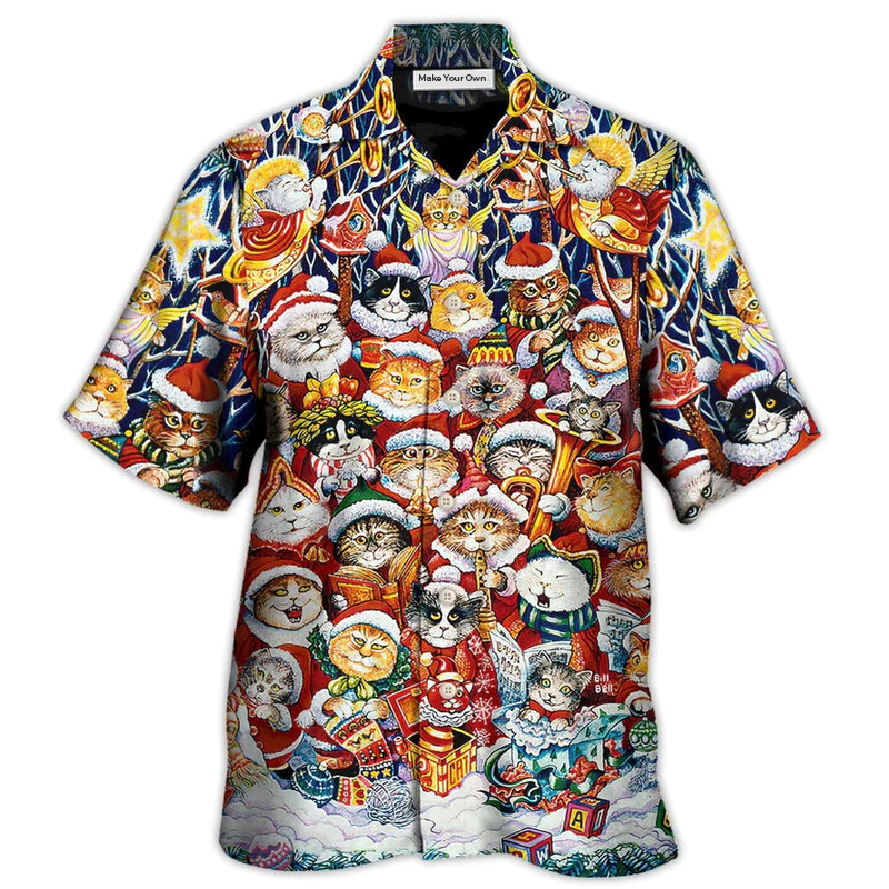 Hawaiian Shirt / Adults / S Christmas Cat Funny Happiness - Hawaiian Shirt - Reefox