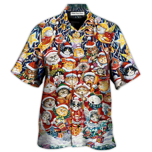Hawaiian Shirt / Adults / S Christmas Cat Funny Happiness - Hawaiian Shirt - Reefox