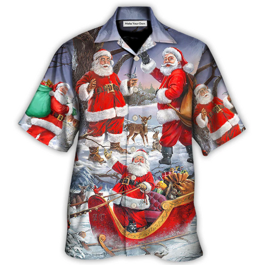 Hawaiian Shirt / Adults / S Christmas Funny Santa Claus Happy Xmas Is Coming Art Style Cool - Hawaiian Shirt - Reefox