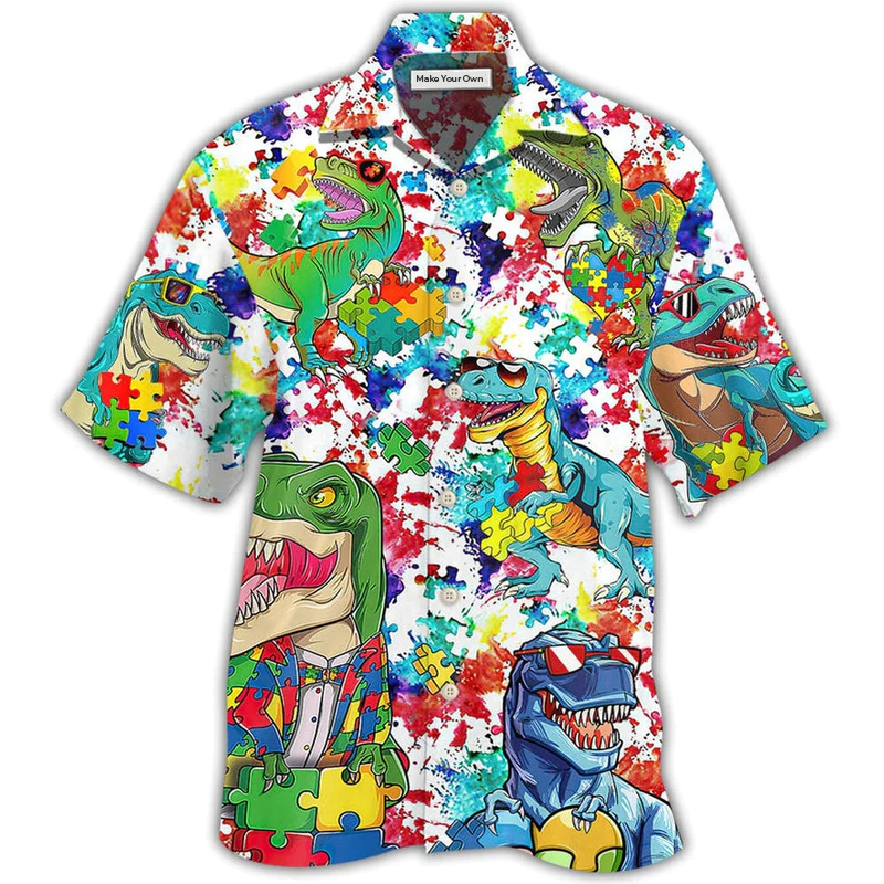 Hawaiian Shirt / Adults / S Autism Dinosaur Mix Color - Hawaiian Shirt - Reefox
