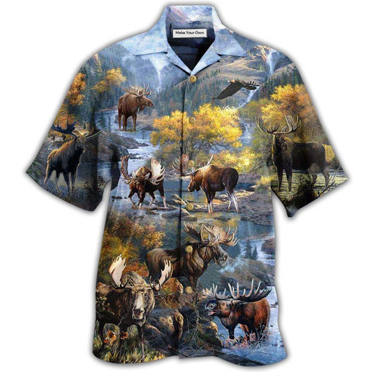 Hawaiian Shirt / Adults / S Moose Make Me Happy Everyday - Hawaiian Shirt - Reefox