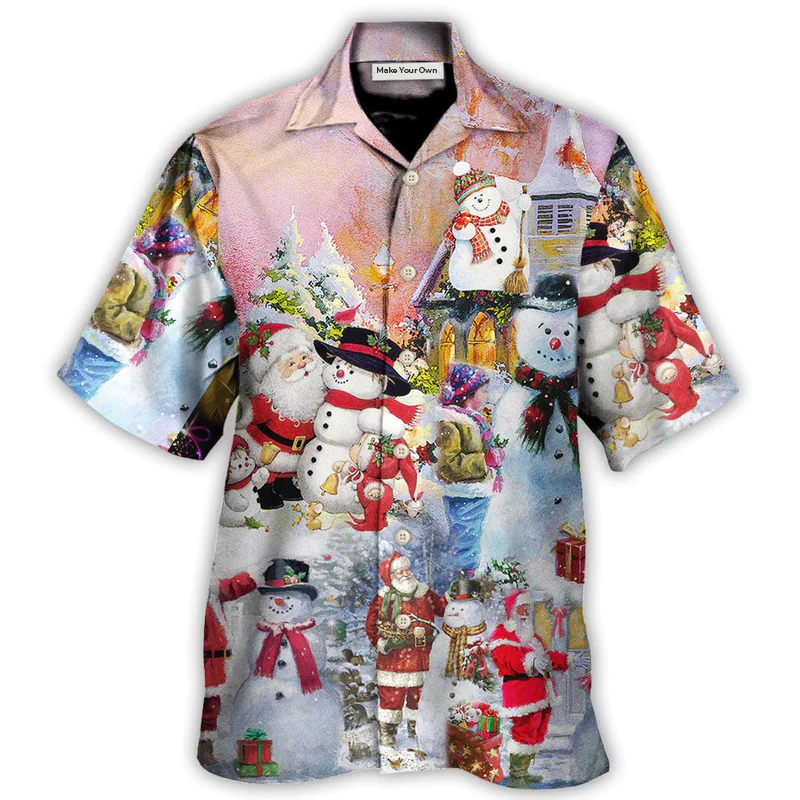Hawaiian Shirt / Adults / S Christmas Santa And Snowman Christmas Snow Village - Hawaiian Shirt - Reefox