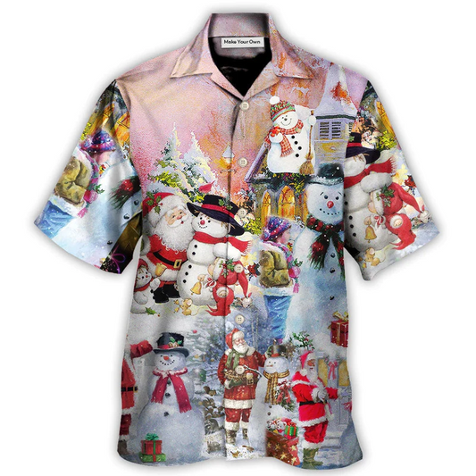 Hawaiian Shirt / Adults / S Christmas Santa And Snowman Christmas Snow Village - Hawaiian Shirt - Reefox
