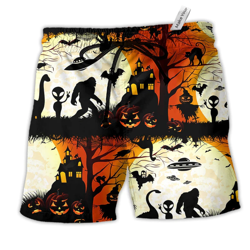 Beach Short / Adults / S Halloween Ew People Bigfoot UFO - Beach Short Reefox - Owls Matrix LTD