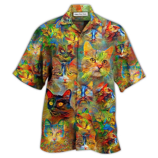 Hawaiian Shirt / Adults / S Cat Beautiful Colorful Painting - Hawaiian Shirt - Reefox