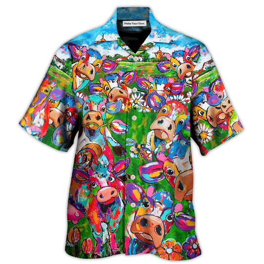 Hawaiian Shirt / Adults / S Cow Flower Funny In Farm - Hawaiian Shirt - Reefox