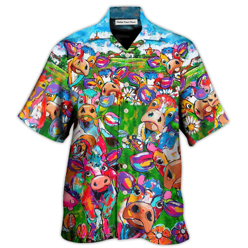 Hawaiian Shirt / Adults / S Cow Flower Funny In Farm - Hawaiian Shirt - Reefox