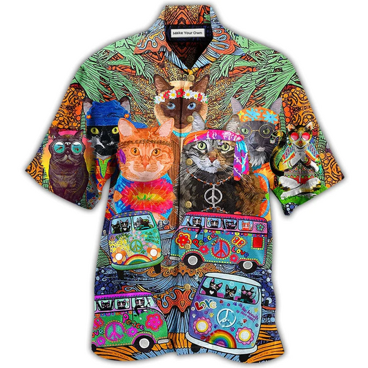 Hawaiian Shirt / Adults / S Hippie Cats Peace Love Life Color - Hawaiian Shirt - Reefox