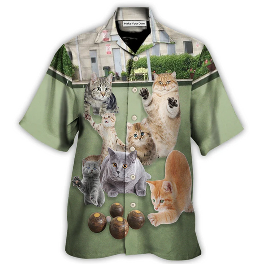 Lawn Bowling Cat Play In Yard - Hawaiian Shirt - Reefox