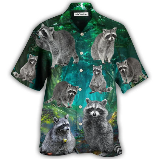 Hawaiian Shirt / Adults / S Raccoon Style With Green - Hawaiian Shirt - Reefox