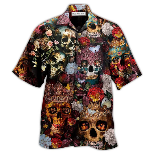 Hawaiian Shirt / Adults / S Skull Queen Love Flowers - Hawaiian Shirt - Reefox