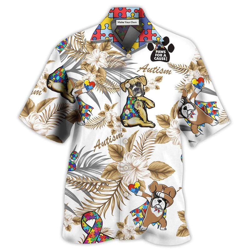 Hawaiian Shirt / Adults / S Autism Boxer Dog - Hawaiian Shirt - Reefox